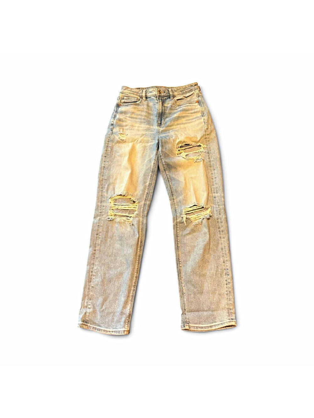 American Eagle Women’s Straight Jeans Size 8 Light Wash Distressed High Rise